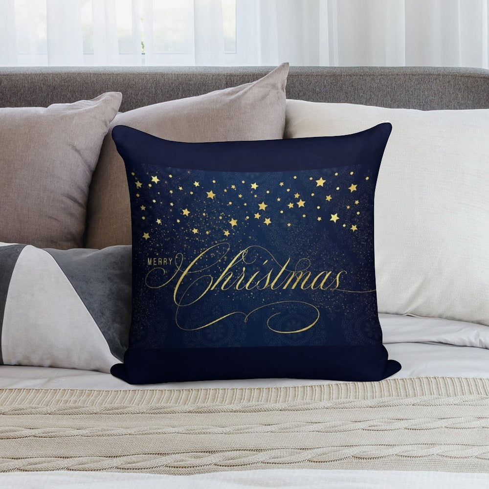 Merry Christmas Navy Blue And Faux Gold Leaf with Stars Soft Anti-Pilling Throw Pillow