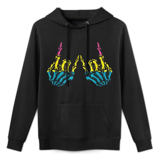 Skeleton Rock Hand LGBT-Q Cool Pansexual Pride Pan Relaxed Fit Hoodie