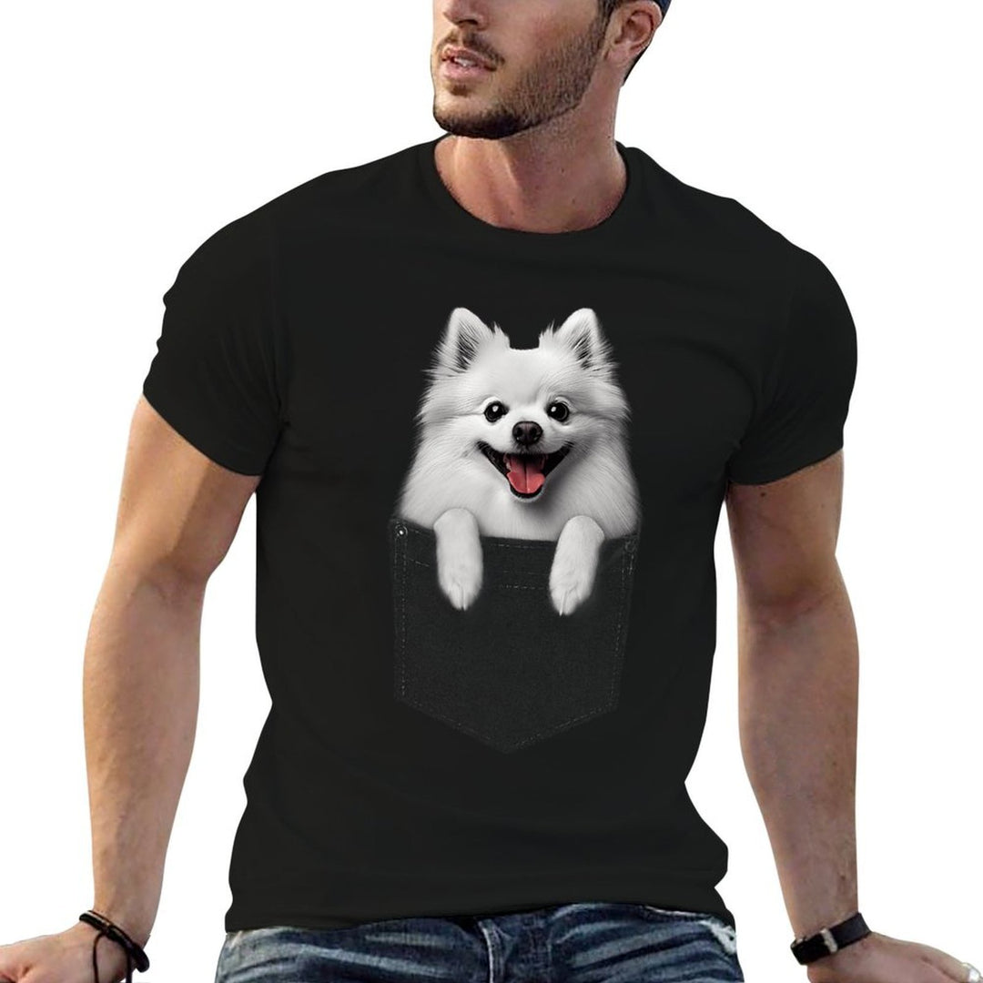 Pocket American Eskimo Dog Cute Dog Lover Owner Gift for Men Women Kids  Heathered Texture T-Shirt