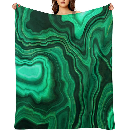 Malachite Green Faux Marble with Gold Veins III Anti-pilling Throw Blanket