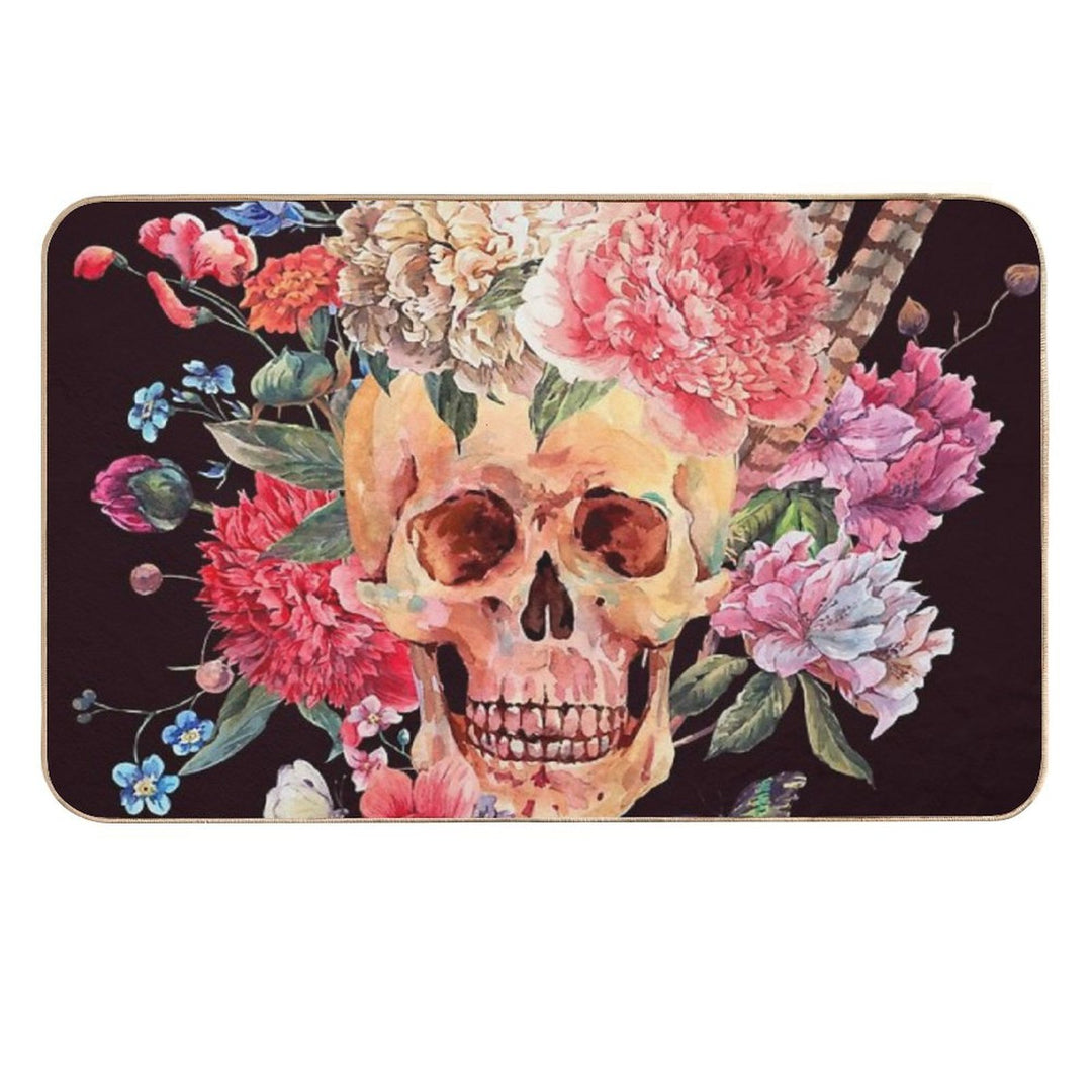 Watercolor Sugar Skull And Flower Durable Bath Mat