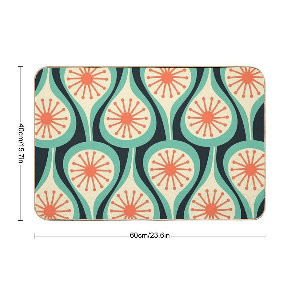 Mid Century Modern Atomic Drops Teal Orange Black Pattern  Multi-Purpose Bath Mat