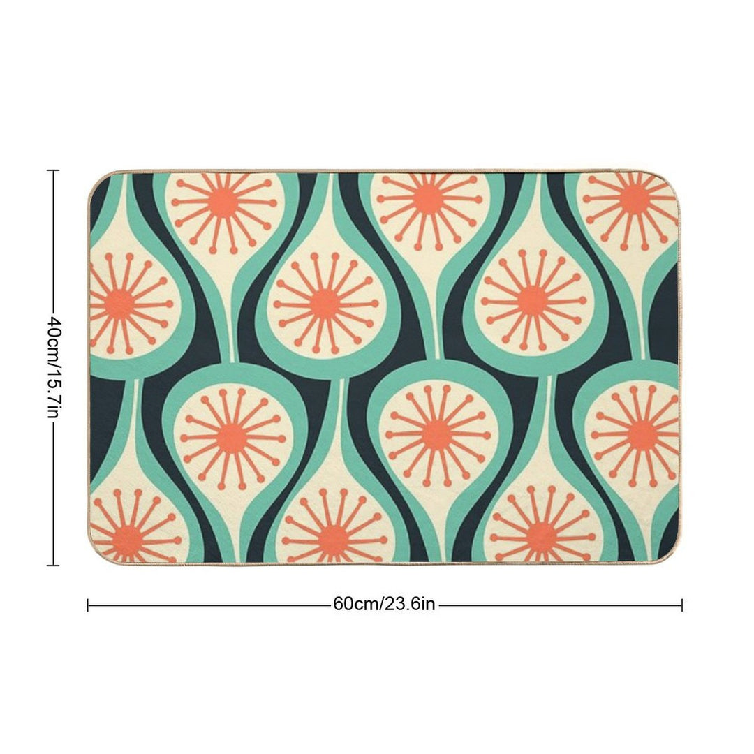 Mid Century Modern Atomic Drops Teal Orange Black Pattern  Multi-Purpose Bath Mat