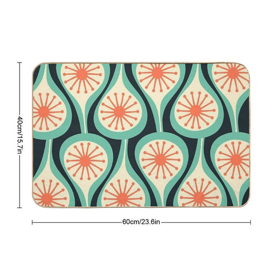 Mid Century Modern Atomic Drops Teal Orange Black Pattern  Multi-Purpose Bath Mat