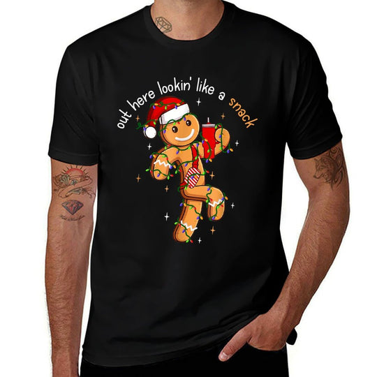 Out Here Looking Like A Snack Funny Xmas Light Gingerbread  Easy-care T-Shirt
