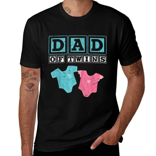 Dad Of Twins Family Daddy Fathers Day Future Parents  Heathered Texture T-Shirt
