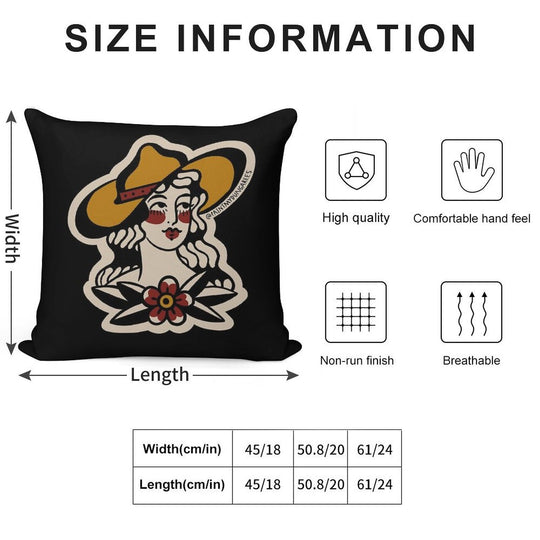 Traditional Cowgirl Tattoo Flash Soft Reinforced Edging Throw Pillow