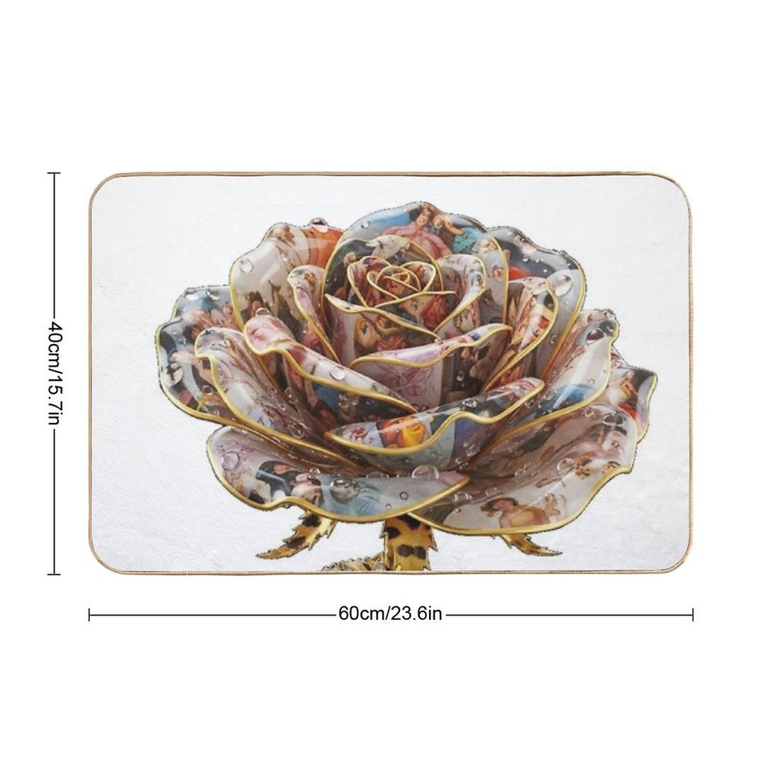 Art History Collage Rose with Tiger Leaves  Pet-Safe Bath Mat