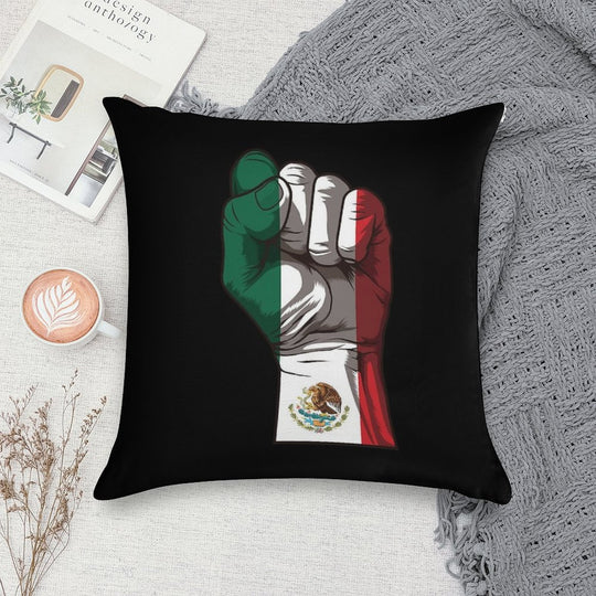 Raised Fist for Mexico  Mexican Flag Soft Hidden Zipper Throw Pillow