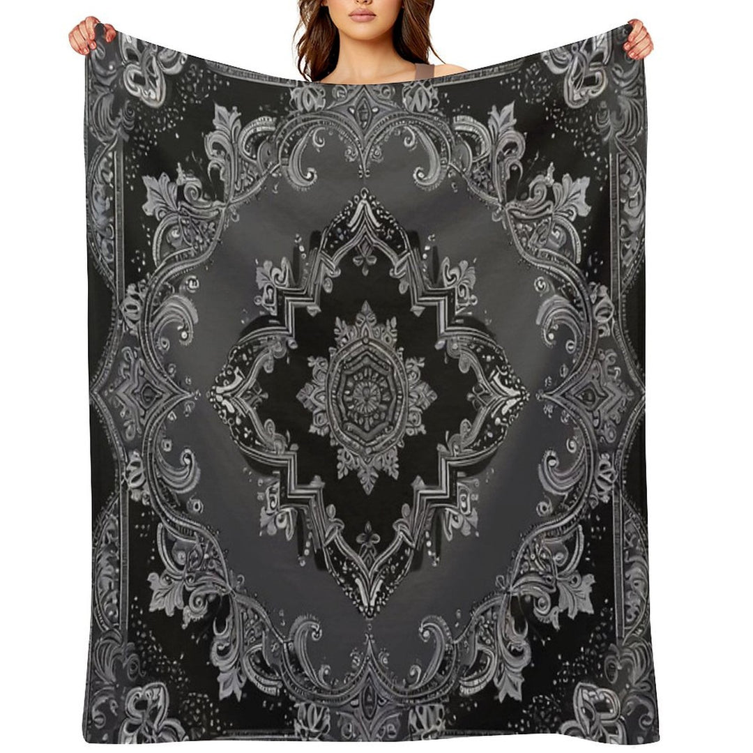 RogerPattern - Timeless Elegance Black & Gray Bandana for Fashion & Home Travel-friendly Throw Blanket