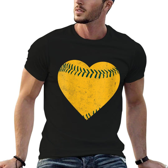 Womens Vintage Gold And Green Baseball Heart  Breathable T-Shirt