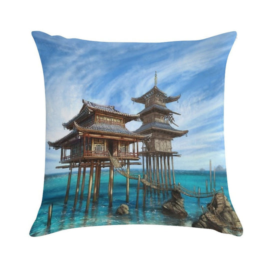 Tropical Temple Soft Short Plush Fabric Throw Pillow