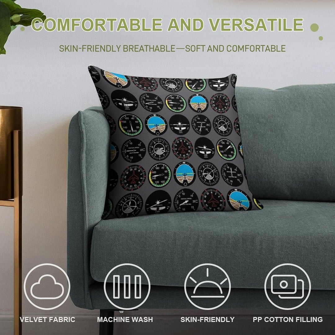 Flight Instruments Soft Decorative Cover Throw Pillow