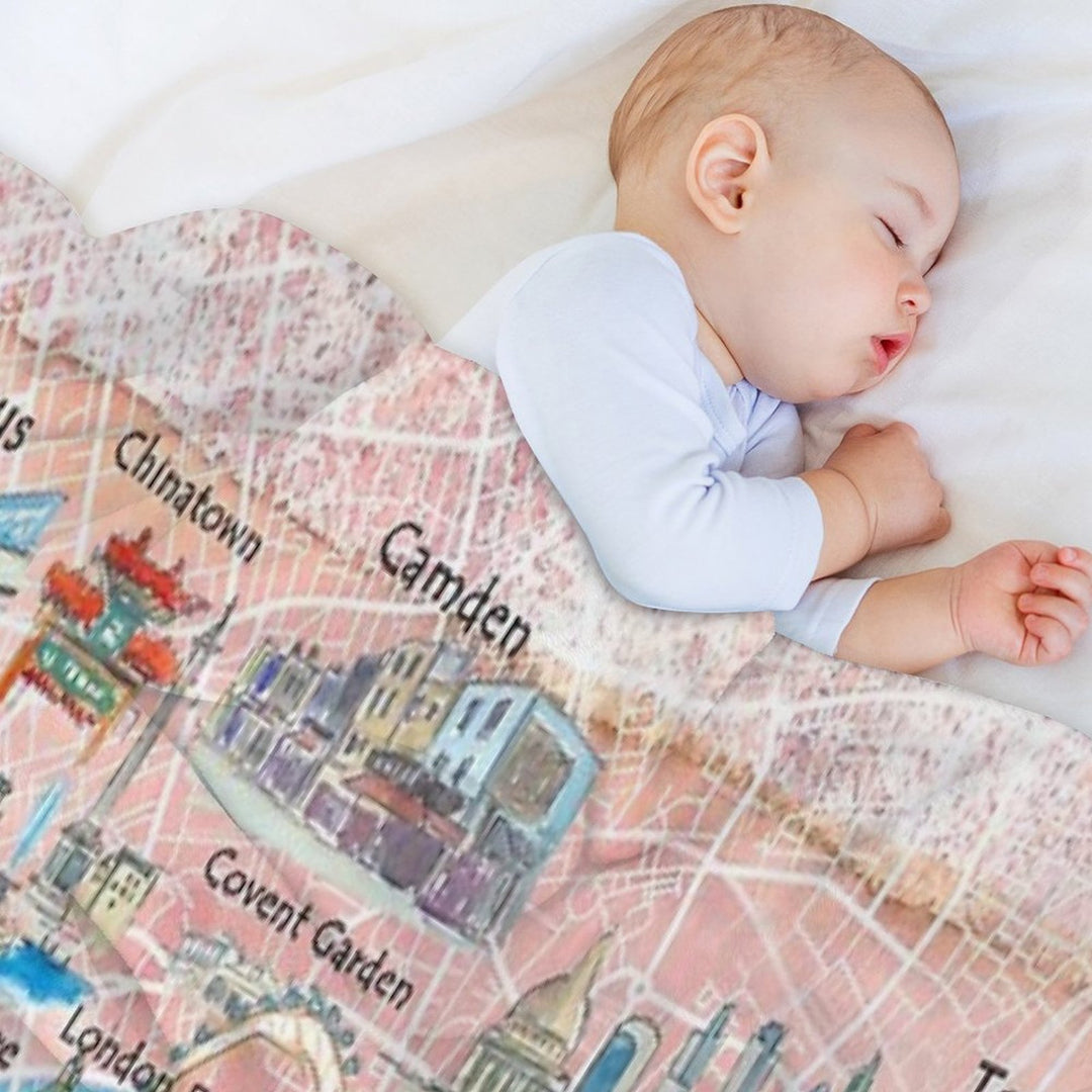 London UK Illustrated Map with Main Roads, Landmarks & Highlights Durable Throw Blanket