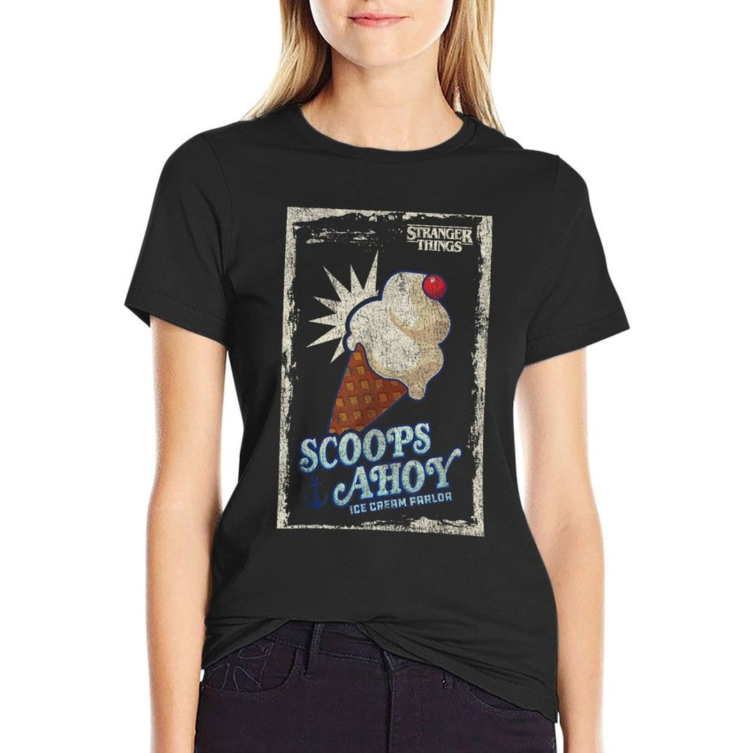 Stranger Things Scoops Ahoy Ice Cream Cone Vintage Poster  Soft T-Shirt