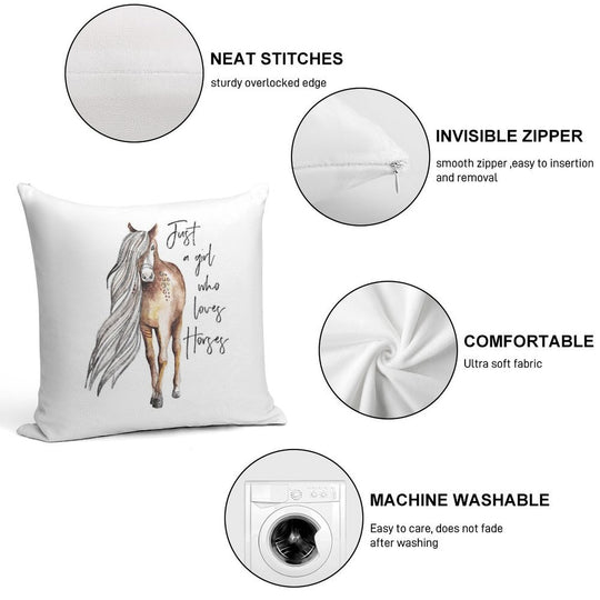 Just A Girl Who Loves Horses - Horse Lover Design Soft Warmth Comfort Throw Pillow