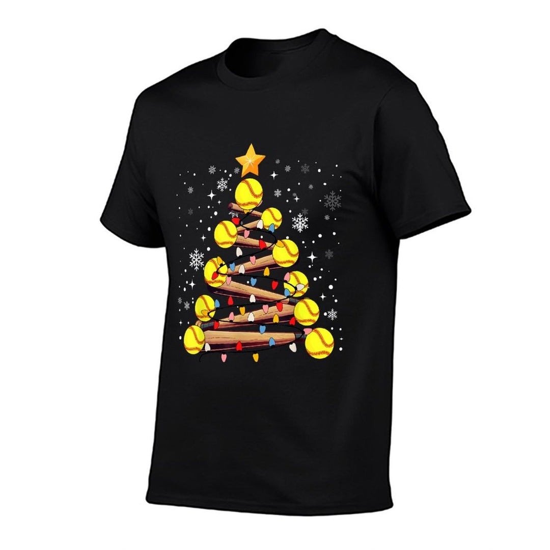 Softball Christmas Tree Light Xmas Softball Girls Kids  High-quality Stitching T-Shirt