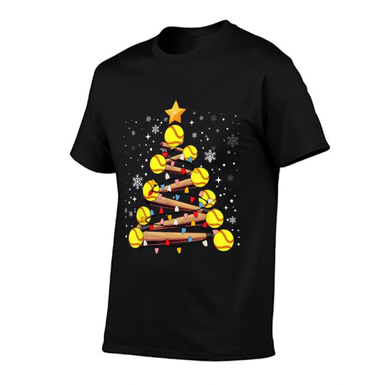 Softball Christmas Tree Light Xmas Softball Girls Kids  High-quality Stitching T-Shirt
