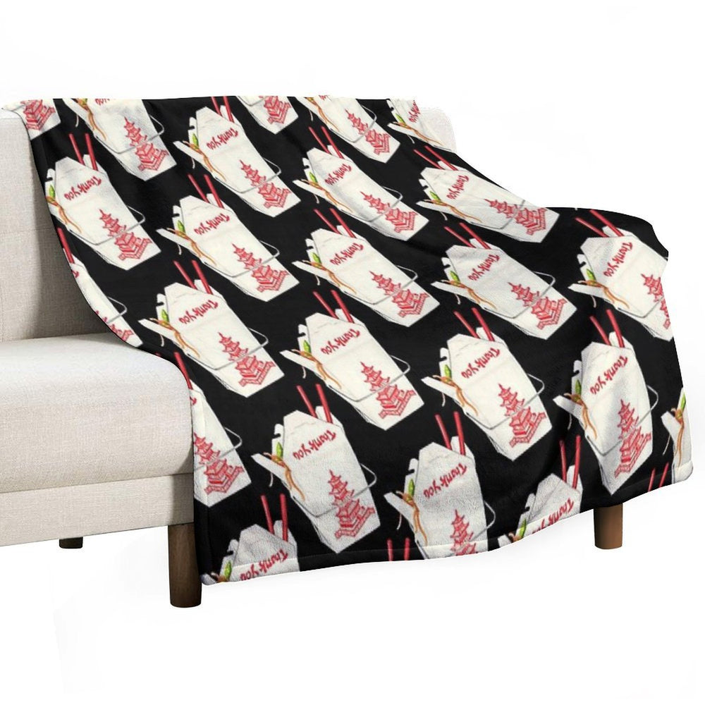 Chinese Takeout Pattern - Black Lightweight Throw Blanket