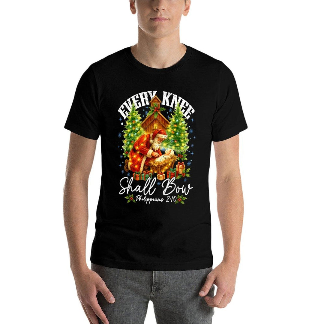 Every Knee Shall Bow Santa Christmas Nativity Scene Xmas  Classic T-Shirt
