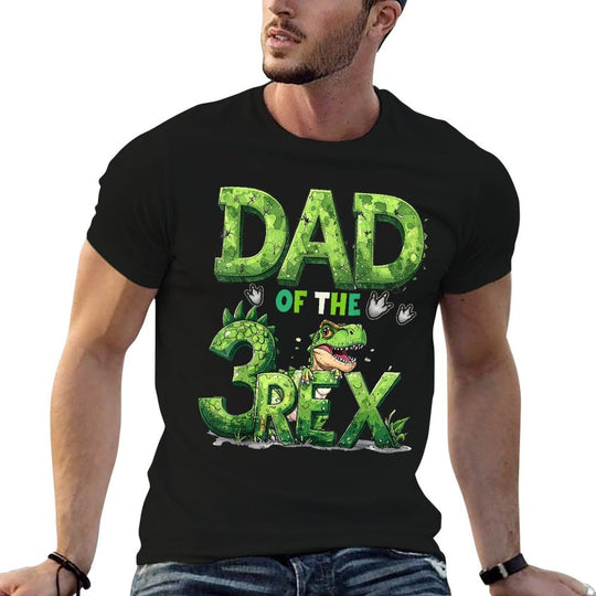 Dad of The Three Rex Birthday Boy Dinosaur Family Matching  Summer-ready Fabric T-Shirt