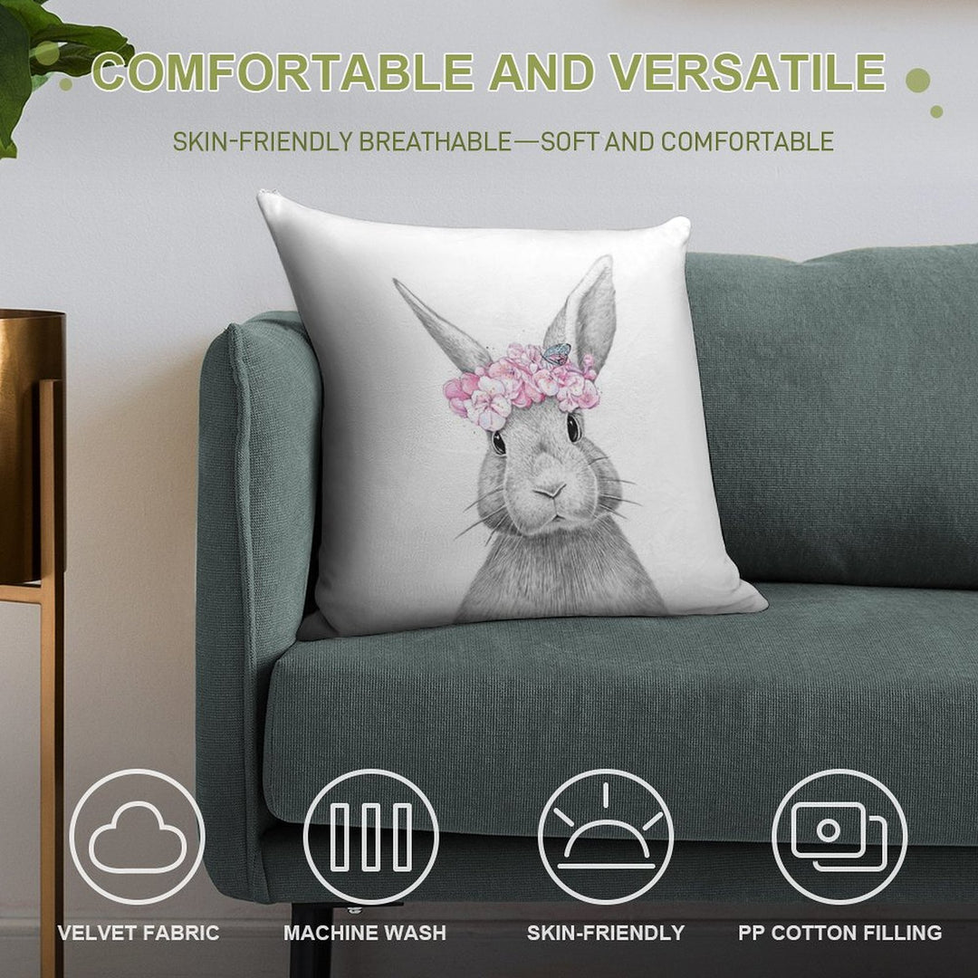 Spring Bunny Soft Decorative Cover Throw Pillow