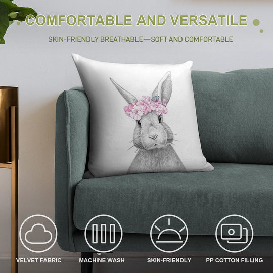 Spring Bunny Soft Decorative Cover Throw Pillow