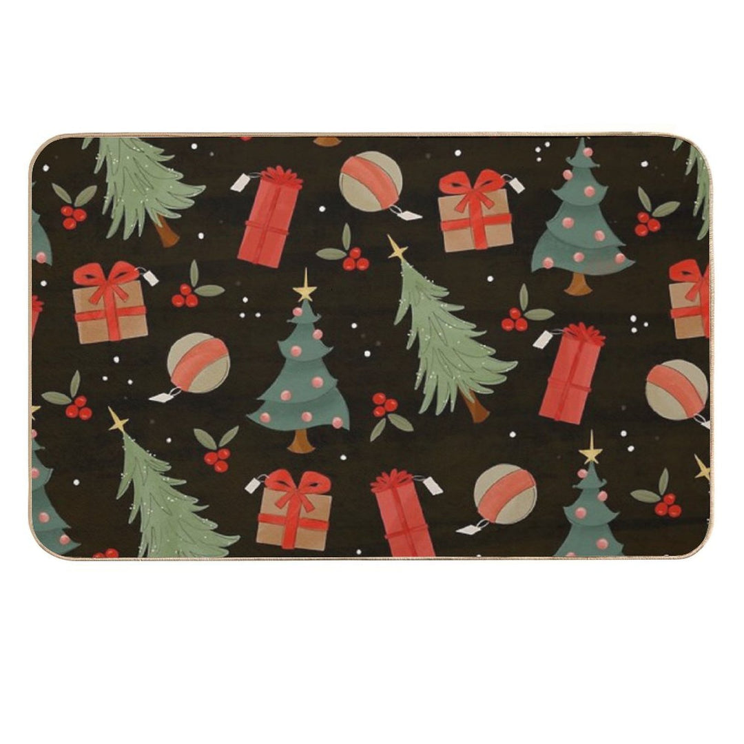 Jolly Holly Pattern  Fade-Resistant Bath Mat