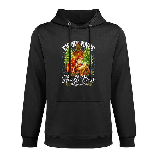 Every Knee Shall Bow Santa Christmas Nativity Scene Xmas Kangaroo Pocket Hoodie