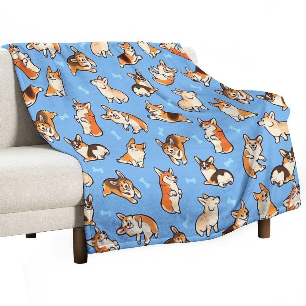 Jolly Corgis in Blue Sustainable Throw Blanket