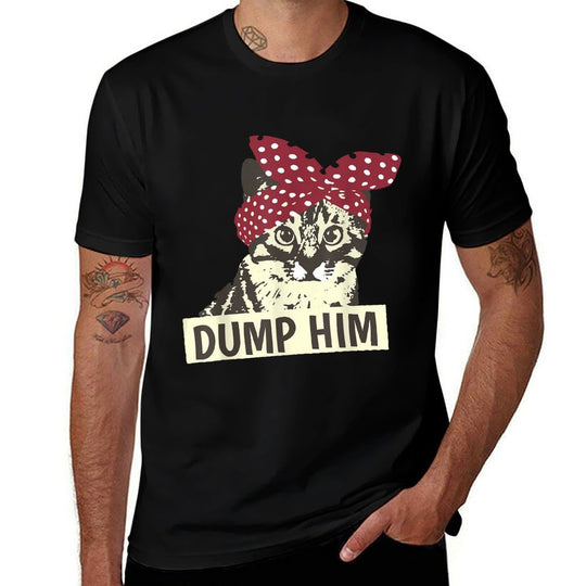 Dump Him Groovy Feminist Feminist Cat Bandana Womens Pun  Heathered Texture T-Shirt