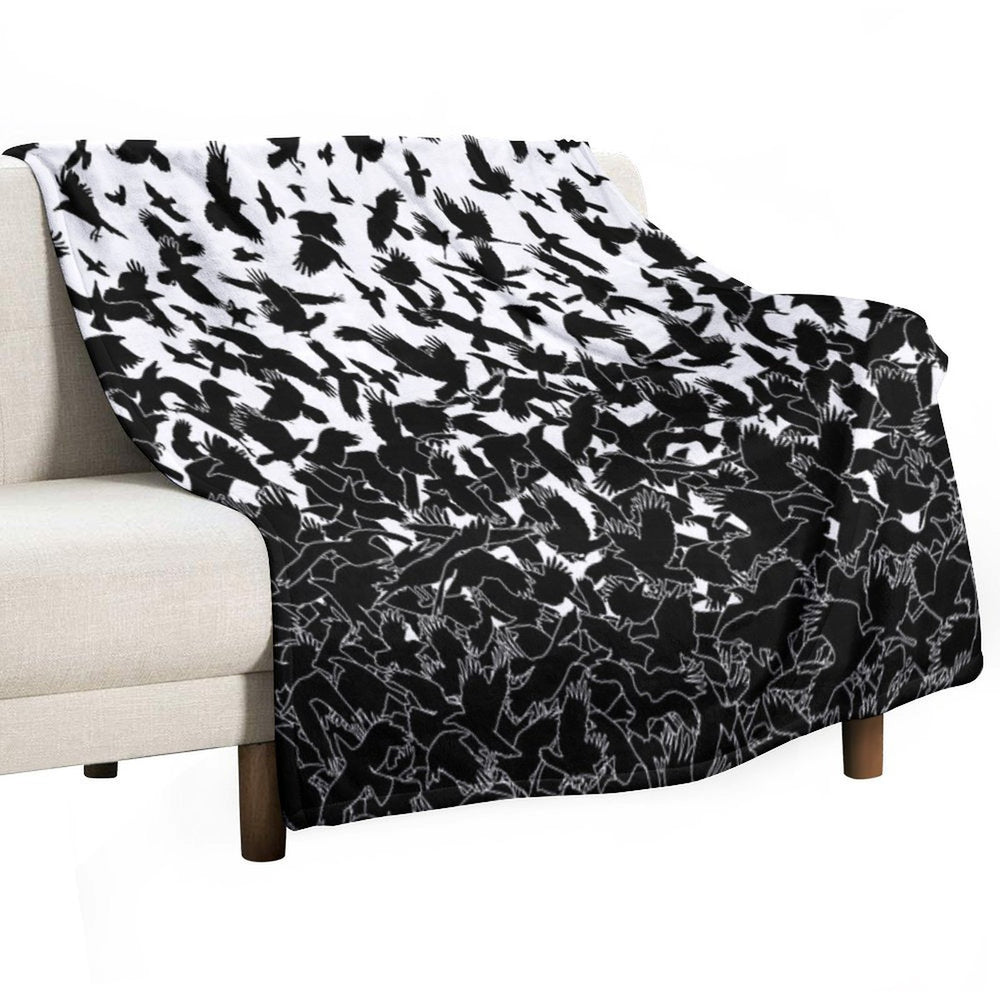 Raven Crow Flying Birds Abstract Goth Halloween Pattern Velvety-soft Throw Blanket