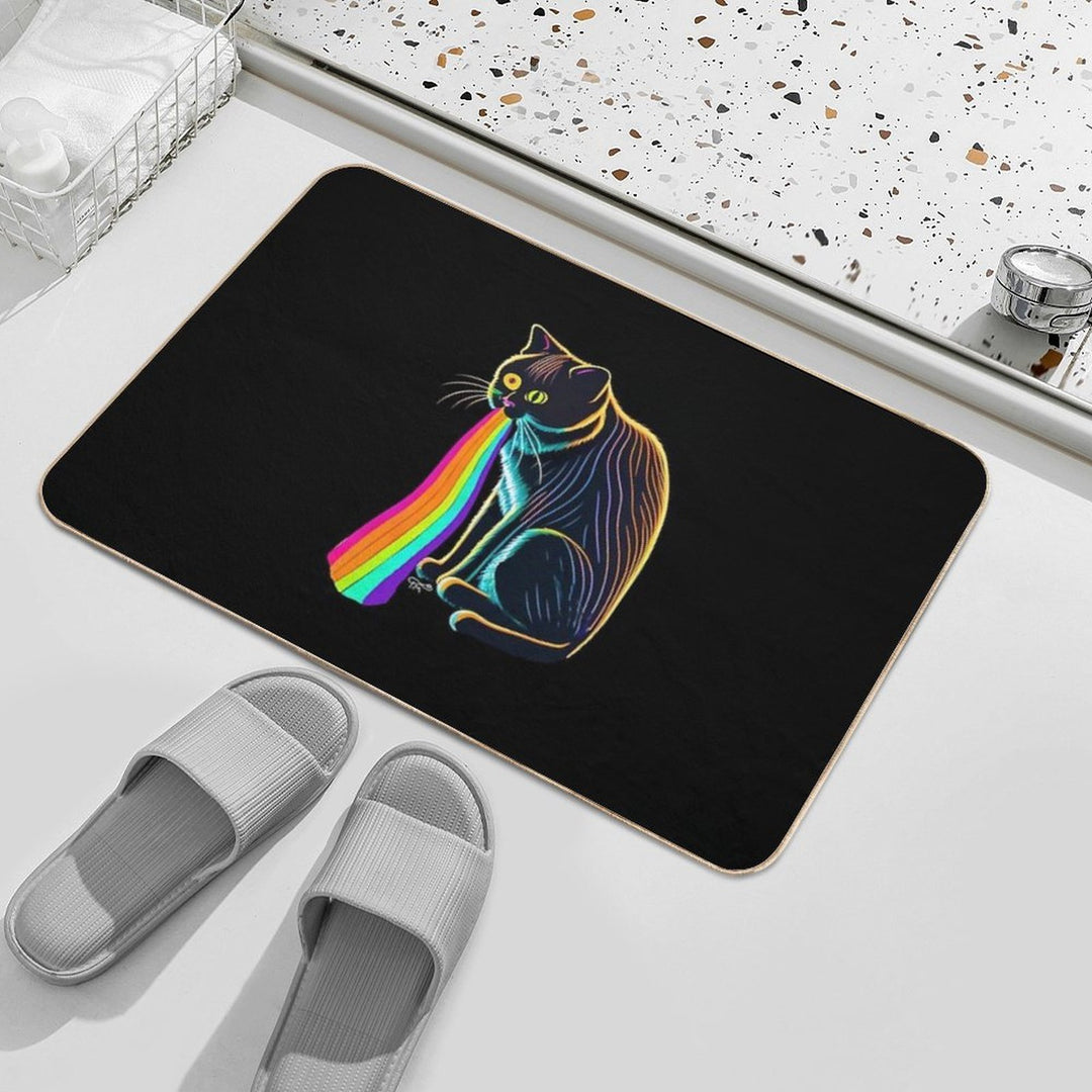 Neon Cat Rainbow Sic Vomit Puke  Absorbent Bath Mat