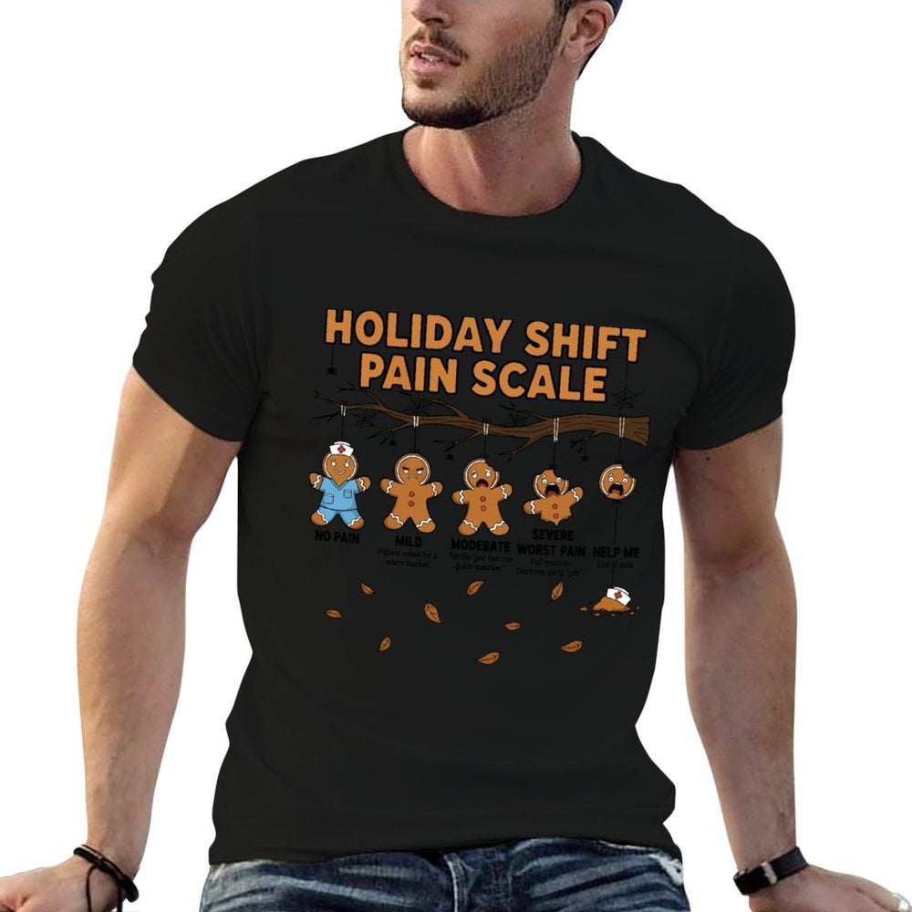 Shift Nurse Pain Scale Funny Gingerbread RN Christmas  Summer-ready Fabric T-Shirt