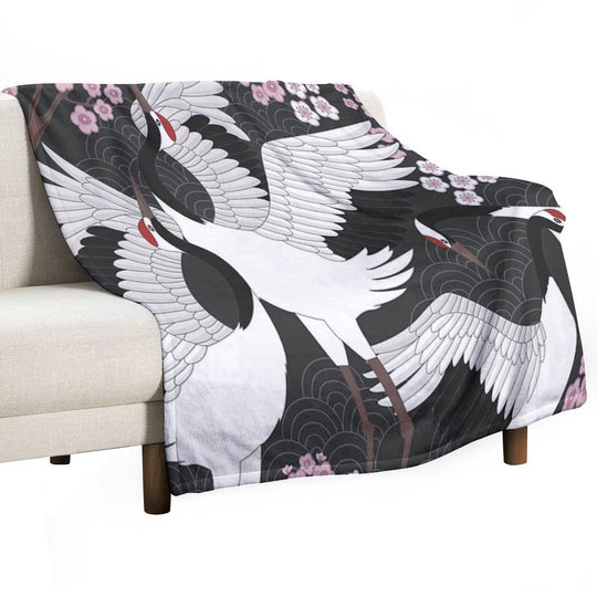 Japanese Cranes Eco-conscious Throw Blanket