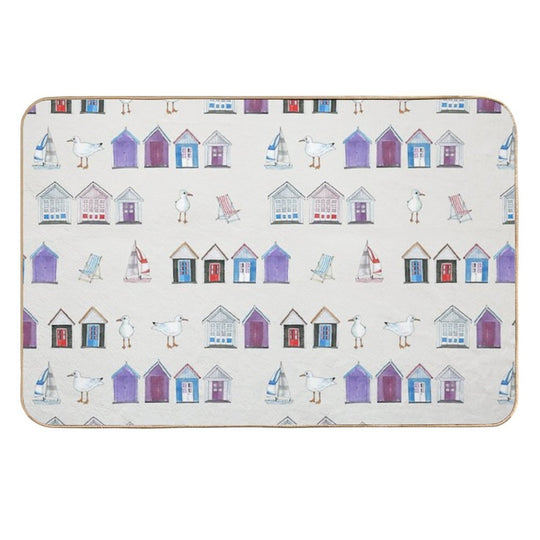Beach Huts, Bournemouth - on Grey - Watercolour Pattern by Cecca Designs  Eco-Friendly Bath Mat