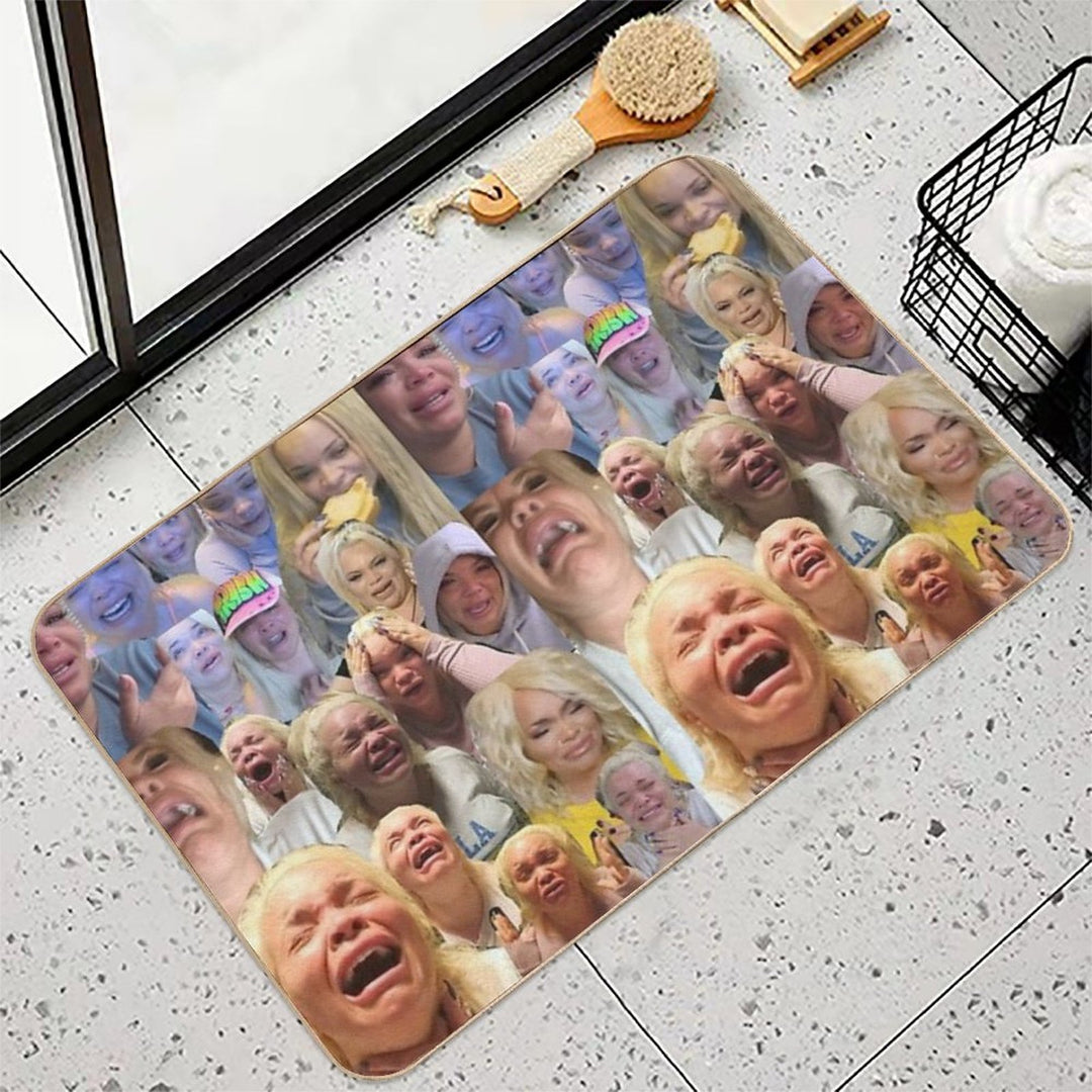 Trisha Pastas Crying on Her Kitchen Floor Collage  High-Traffic Bath Mat