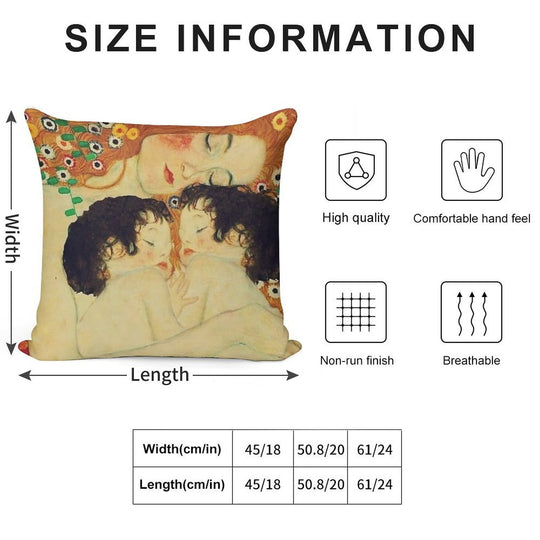 Klimt Three Ages of Woman Mother And Child Soft Skin-Friendly Throw Pillow
