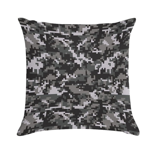 Black And Gray Digital Military Camouflage Soft Hidden Zipper Throw Pillow