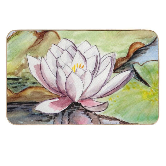 Lotus Oval Watercolor Painting  Easy To Clean Bath Mat