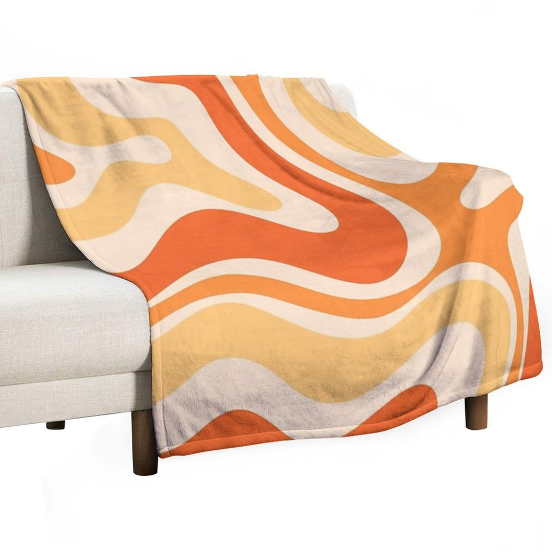 Retro Modern Liquid Swirl Abstract Pattern Square in Orange And Tangerine Tones Durable Throw Blanket