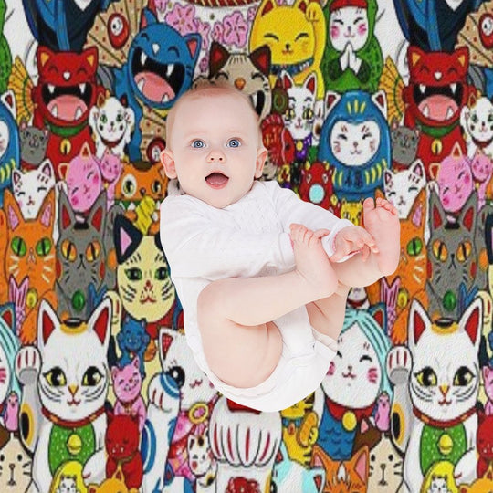 Maneki Neko (Lucky Cat) Collection Eco-conscious Throw Blanket