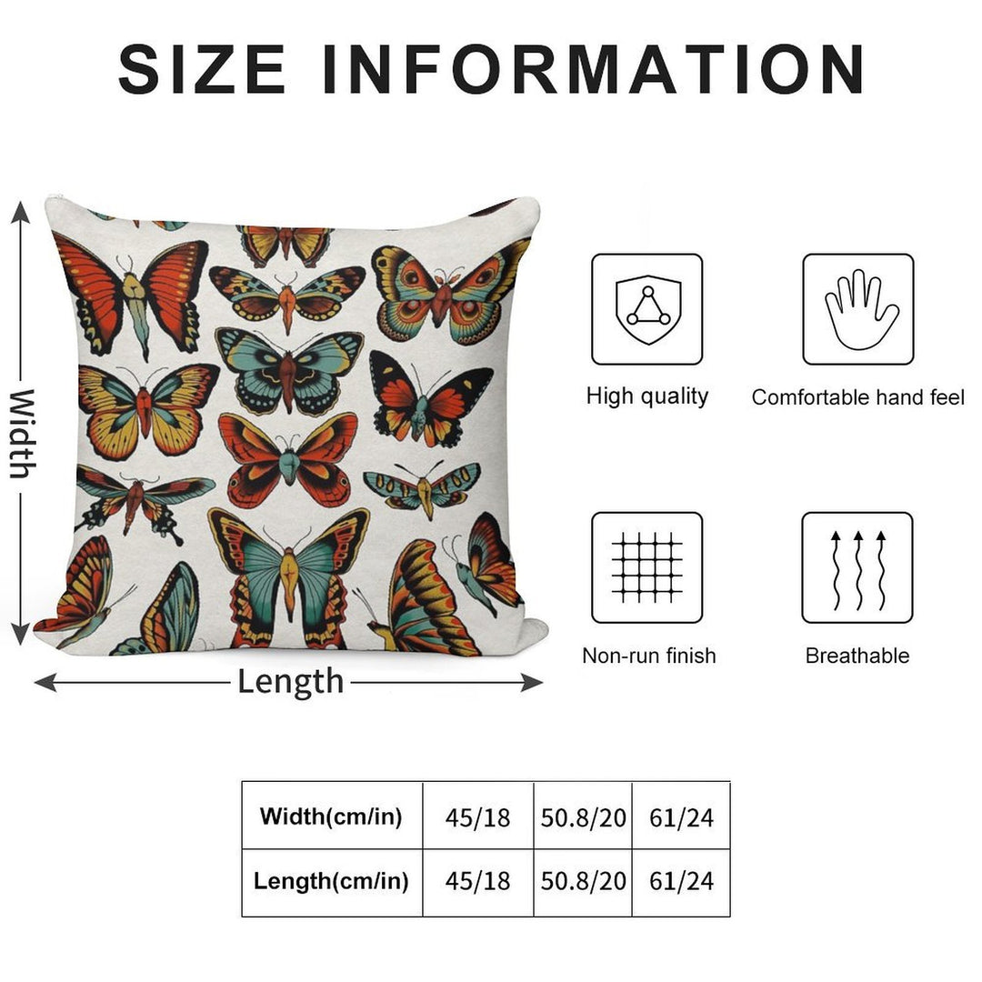 Butterflies Traditional Tattoo Flash Soft Multiple Sizes Throw Pillow