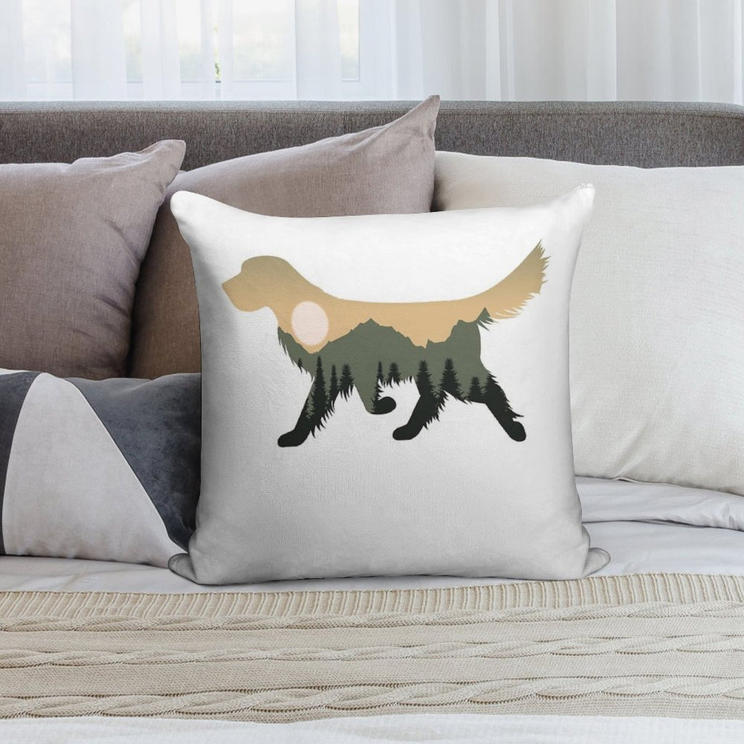 Golden Retriever Dog Forest Mountain Sunset Gift Soft Short Plush Fabric Throw Pillow