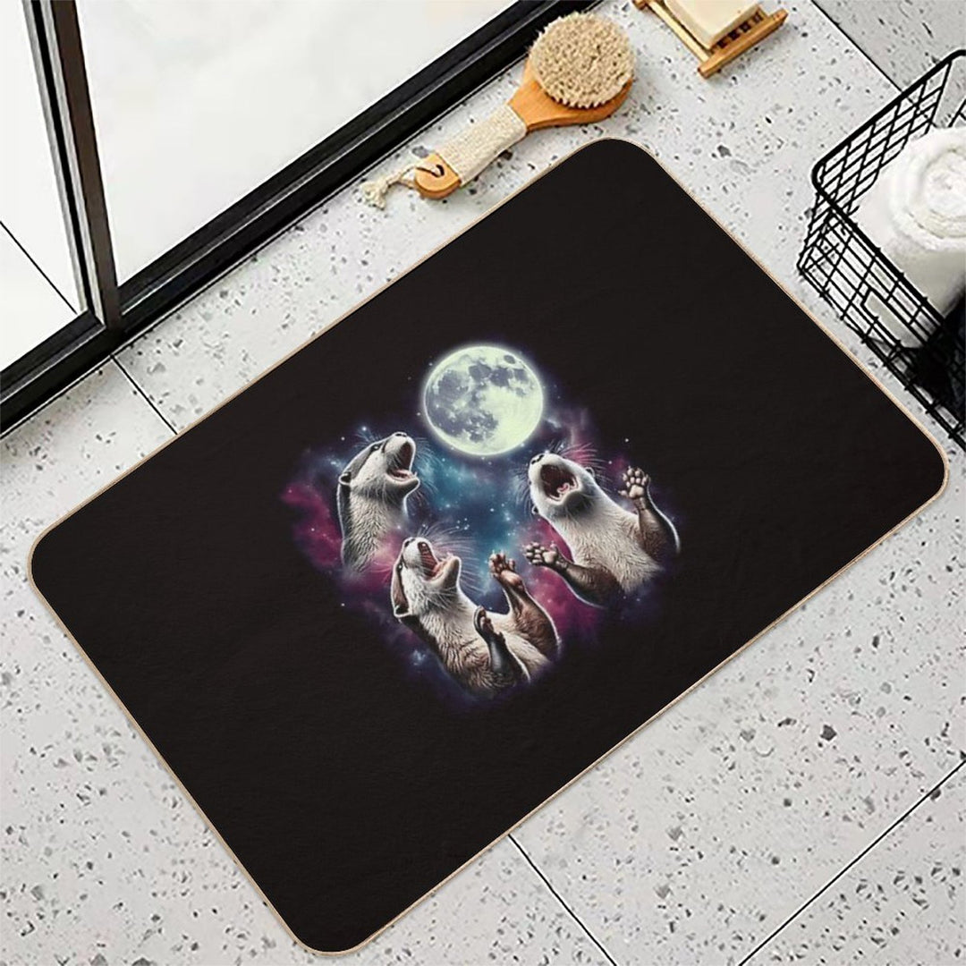 Three Otters Howling At Moon Funny Weird Cursed Meme  Repositionable Bath Mat