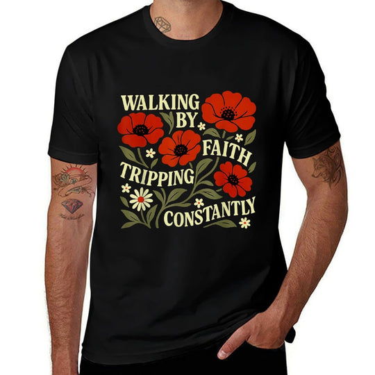 Funny Christian Walking By Faith Tripping Constantly  Vintage-inspired T-Shirt