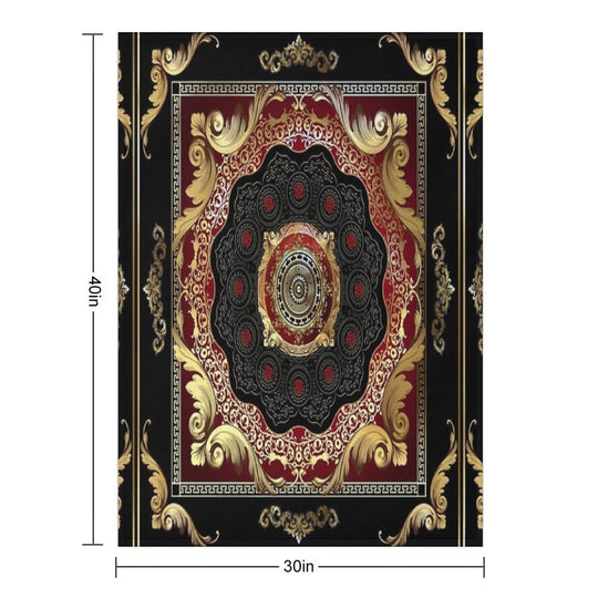 Ornate Baroque Filigree Red Black Gold Greek Key Meander Gift-ready Throw Blanket