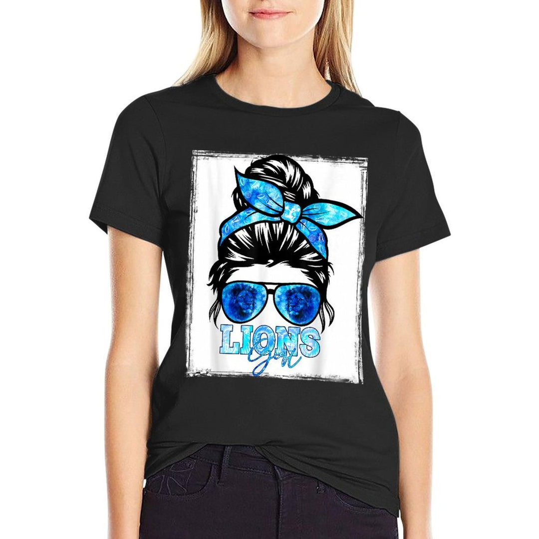 Retro Lion Girl Messy Bun Sports Team Matching Outfit  Polyester Blend T-Shirt