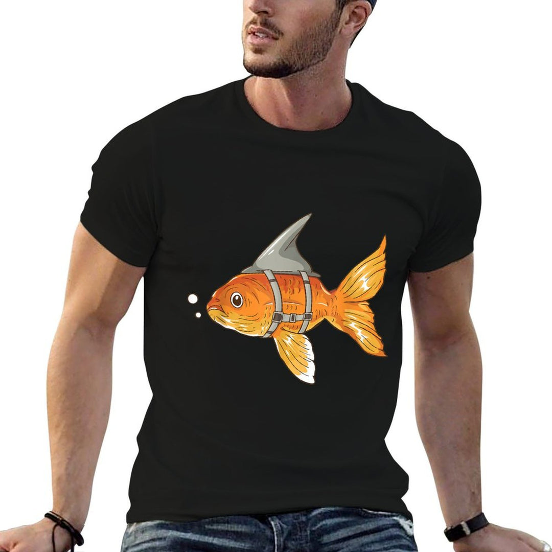 Funny Goldfish with Shark Fin Strapped - Aquarium Koi Carb  Rolled Sleeves T-Shirt