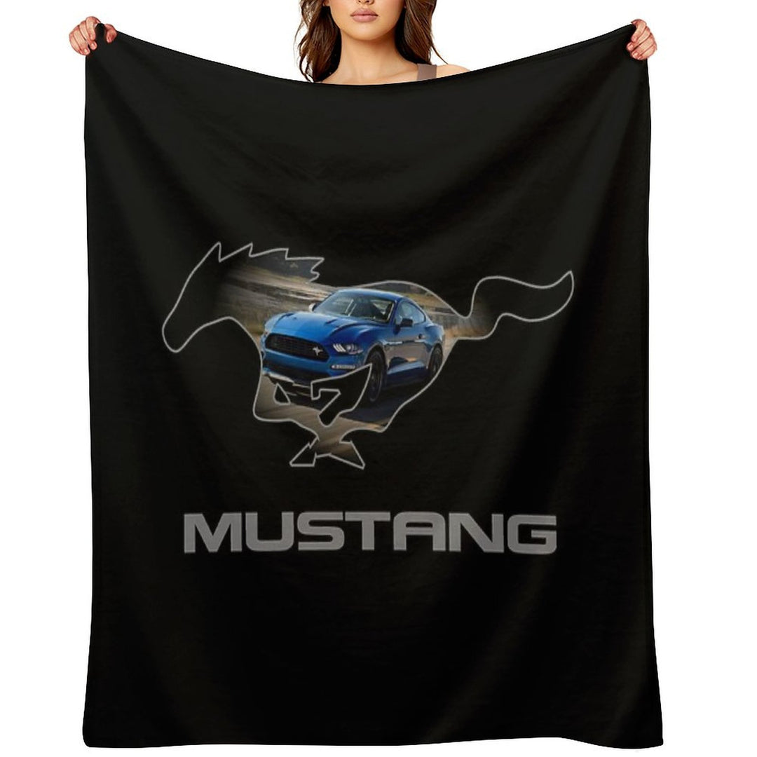 Ford Mustang GT Logo Emblem Design (Blue on Black) Velvety-soft Throw Blanket